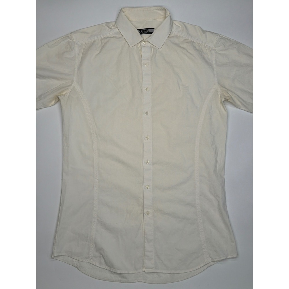 TWN Tween Mens Short Sleeve Button Down‎ Shirt Cream Size L 41/42